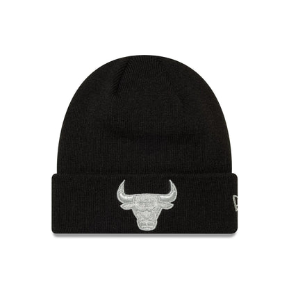 This is a Chicago Bulls NBA Metallic Black Cuff Knit Beanie Hat 1