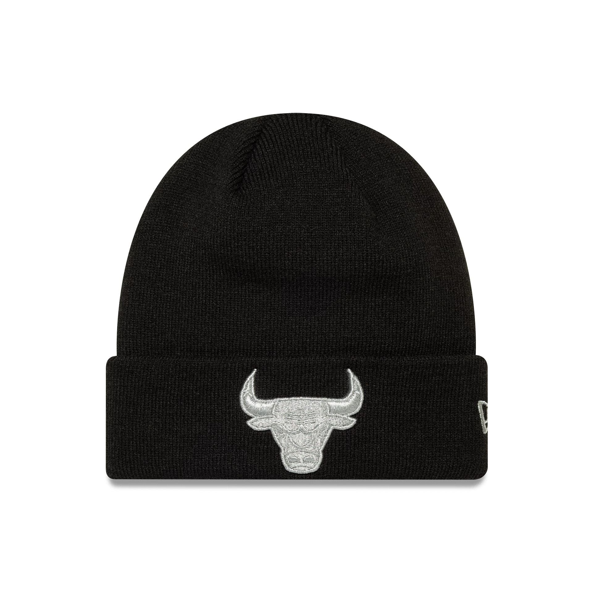 This is a Chicago Bulls NBA Metallic Black Cuff Knit Beanie Hat 1