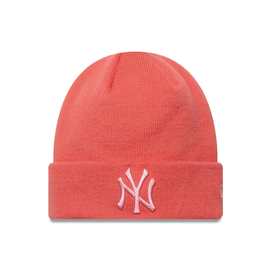 This is a New York Yankees MLB League Essential Pastel Pink Cuff Knit Beanie Hat 1