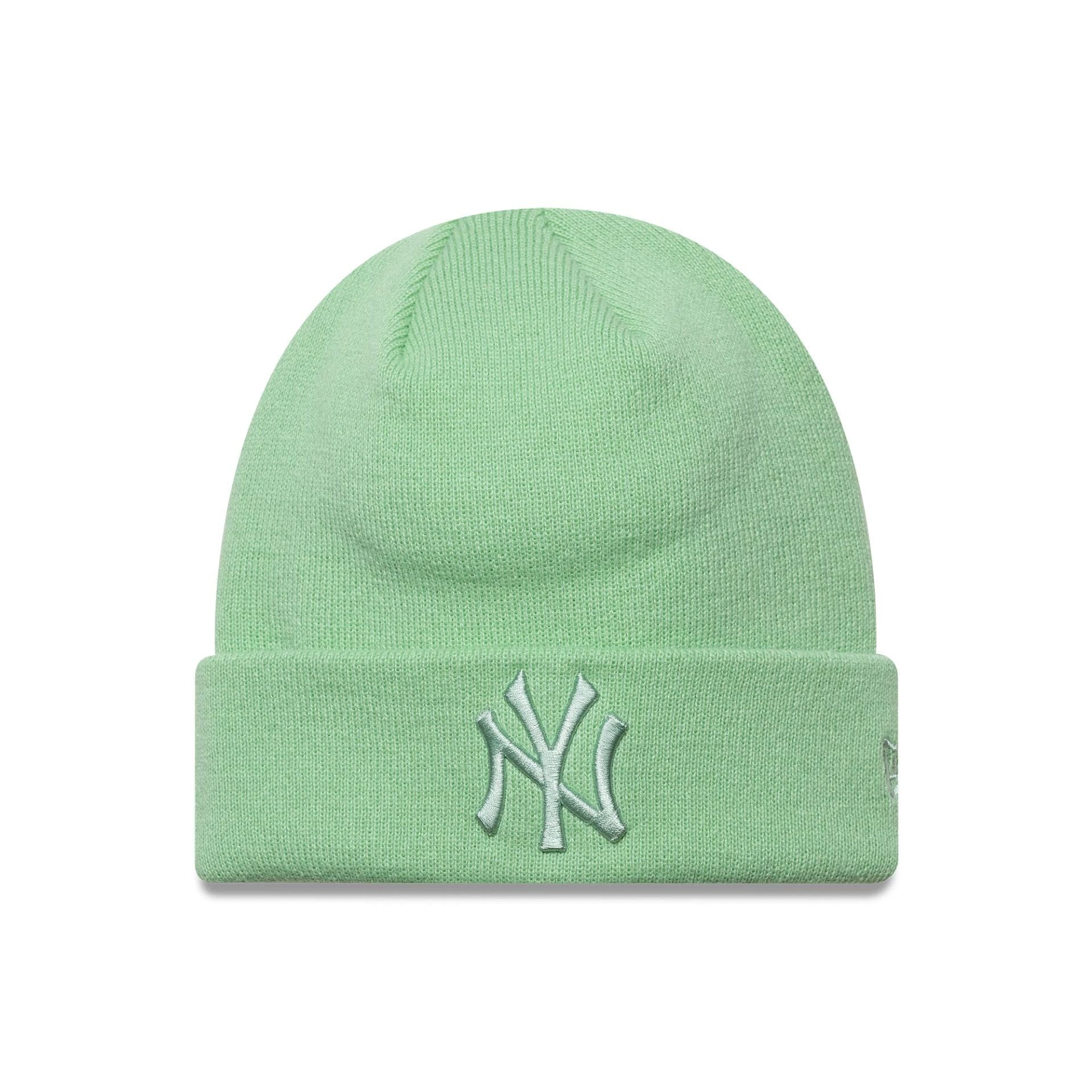 This is a New York Yankees MLB League Essential Pastel Green Cuff Knit Beanie Hat 1