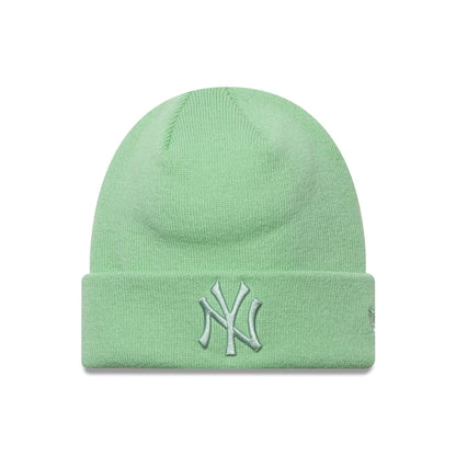 This is a New York Yankees MLB League Essential Pastel Green Cuff Knit Beanie Hat 1