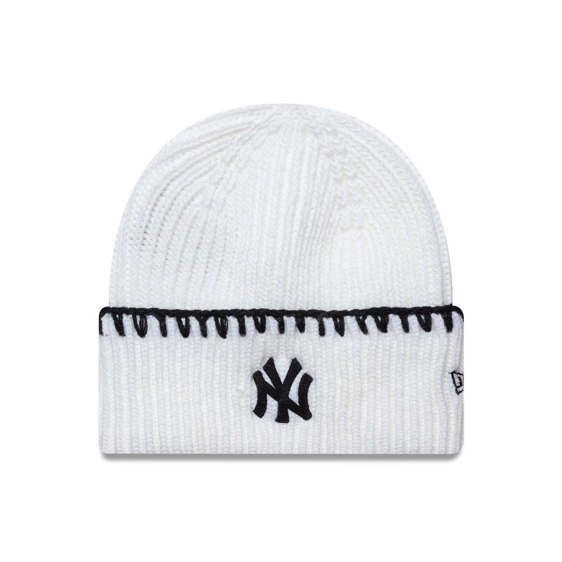 This is a New York Yankees MLB Chunky Topstitch White Cuff Knit Beanie Hat 1
