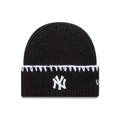 This is a New York Yankees MLB Chunky Topstitch Black Cuff Knit Beanie Hat 1
