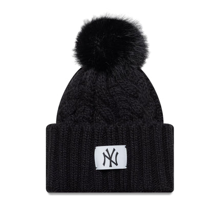 This is a New York Yankees MLB Black Cable Knit Beanie Hat 1