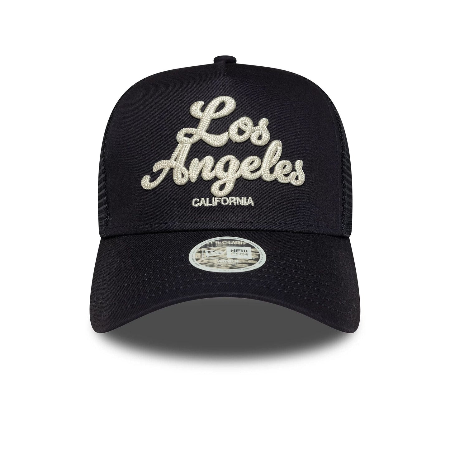 This is a Womens New Era City Navy 9FORTY E-Frame Trucker Adjustable Cap 2