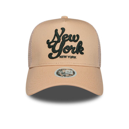 This is a Womens New Era City Pastel Pink 9FORTY E-Frame Trucker Adjustable Cap 2