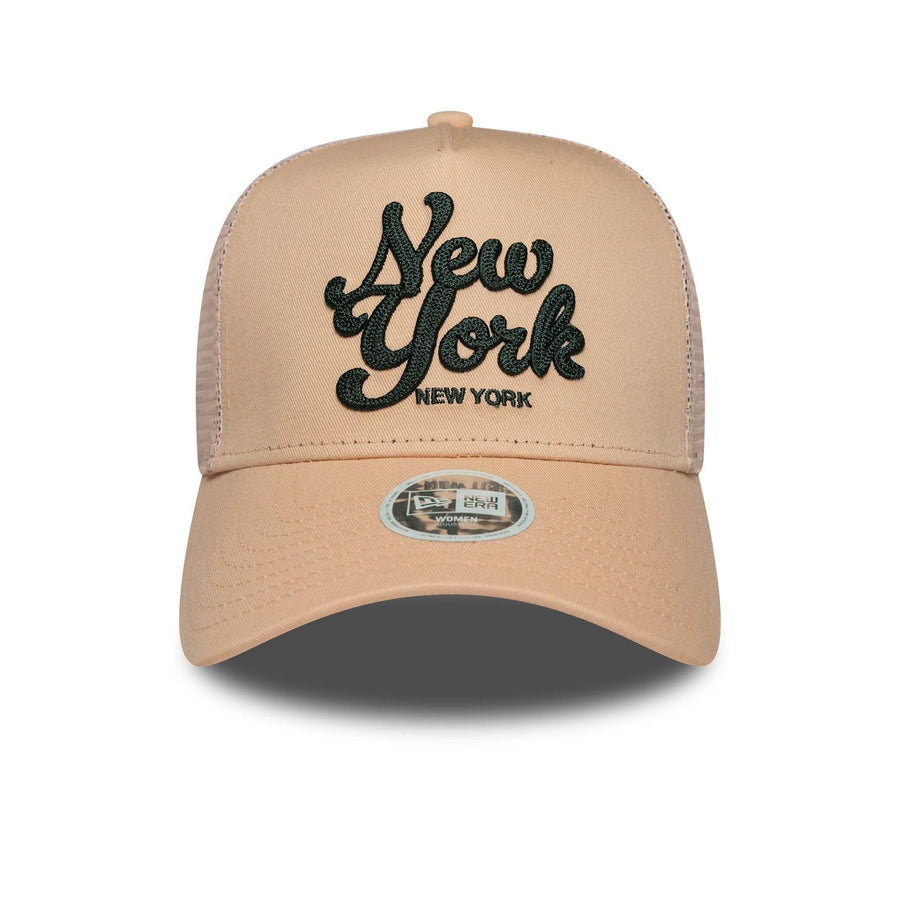 This is a Womens New Era City Pastel Pink 9FORTY E-Frame Trucker Adjustable Cap 2