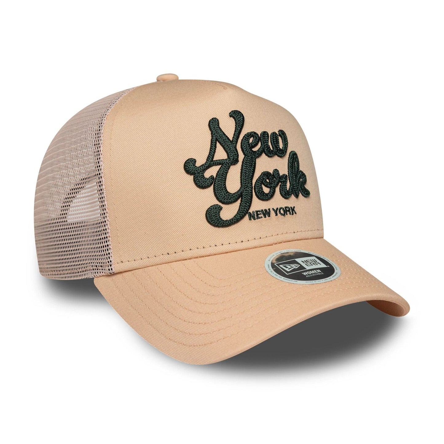 This is a Womens New Era City Pastel Pink 9FORTY E-Frame Trucker Adjustable Cap 3