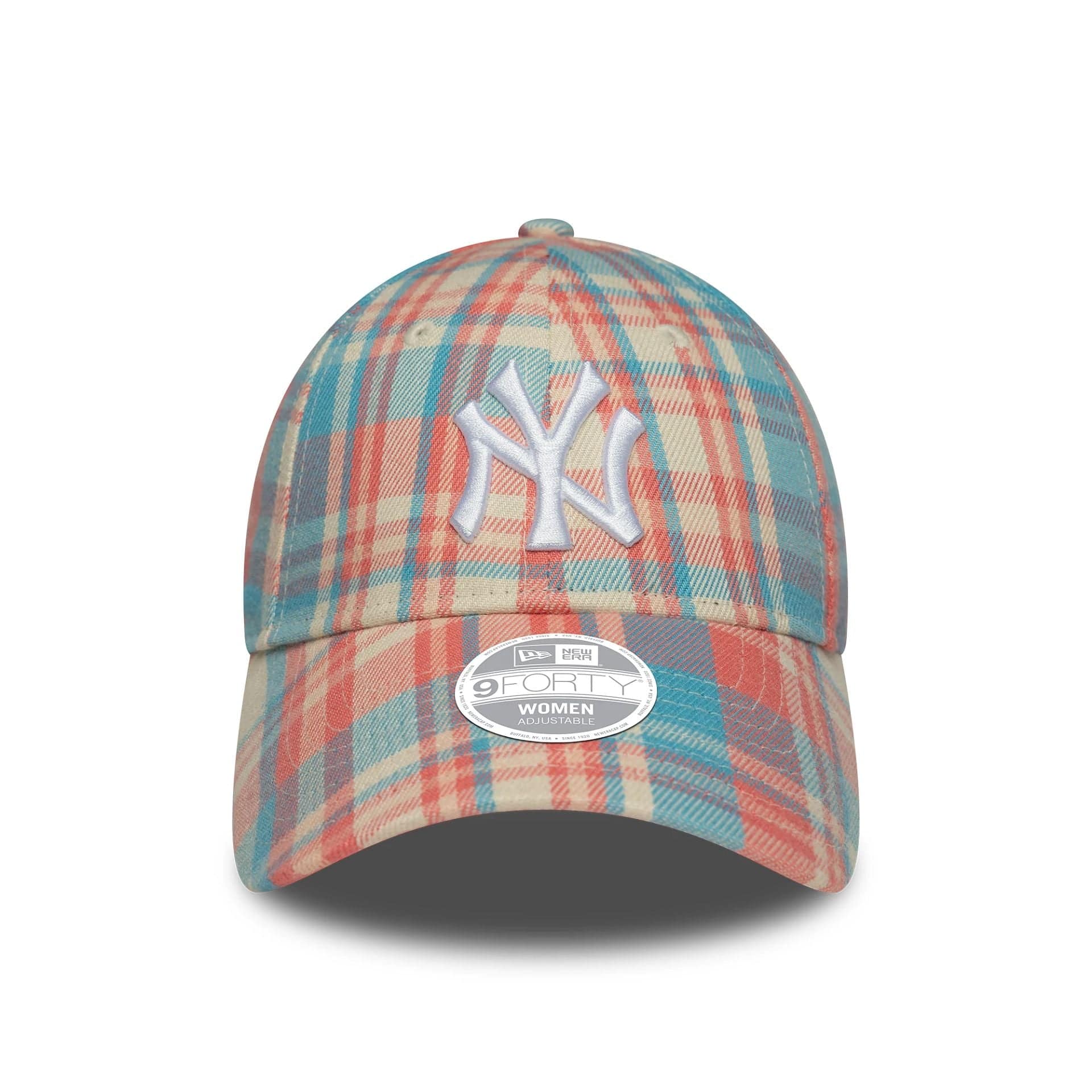 This is a New York Yankees Womens MLB Check Pastel Pink 9FORTY Adjustable Cap 2
