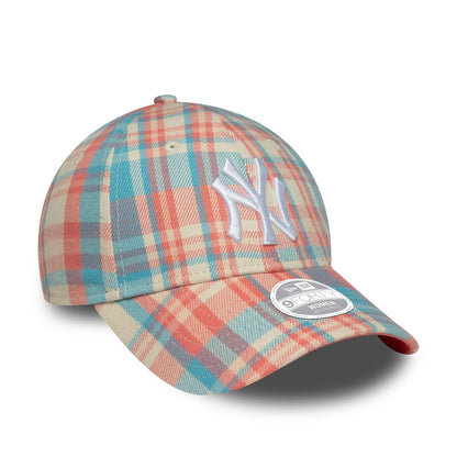 This is a New York Yankees Womens MLB Check Pastel Pink 9FORTY Adjustable Cap 3
