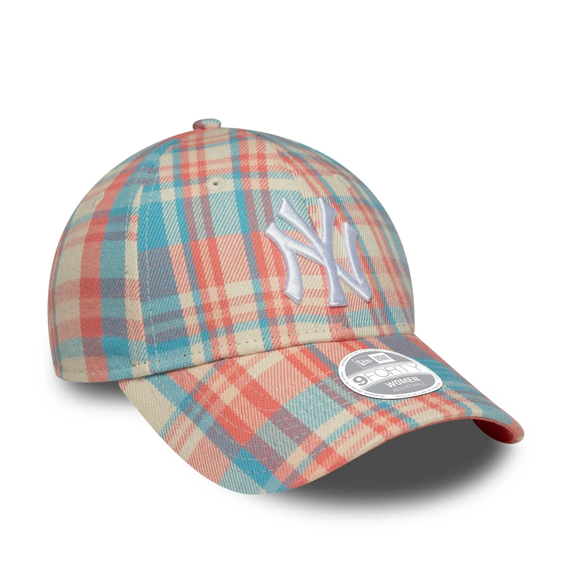 This is a New York Yankees Womens MLB Check Pastel Pink 9FORTY Adjustable Cap 3