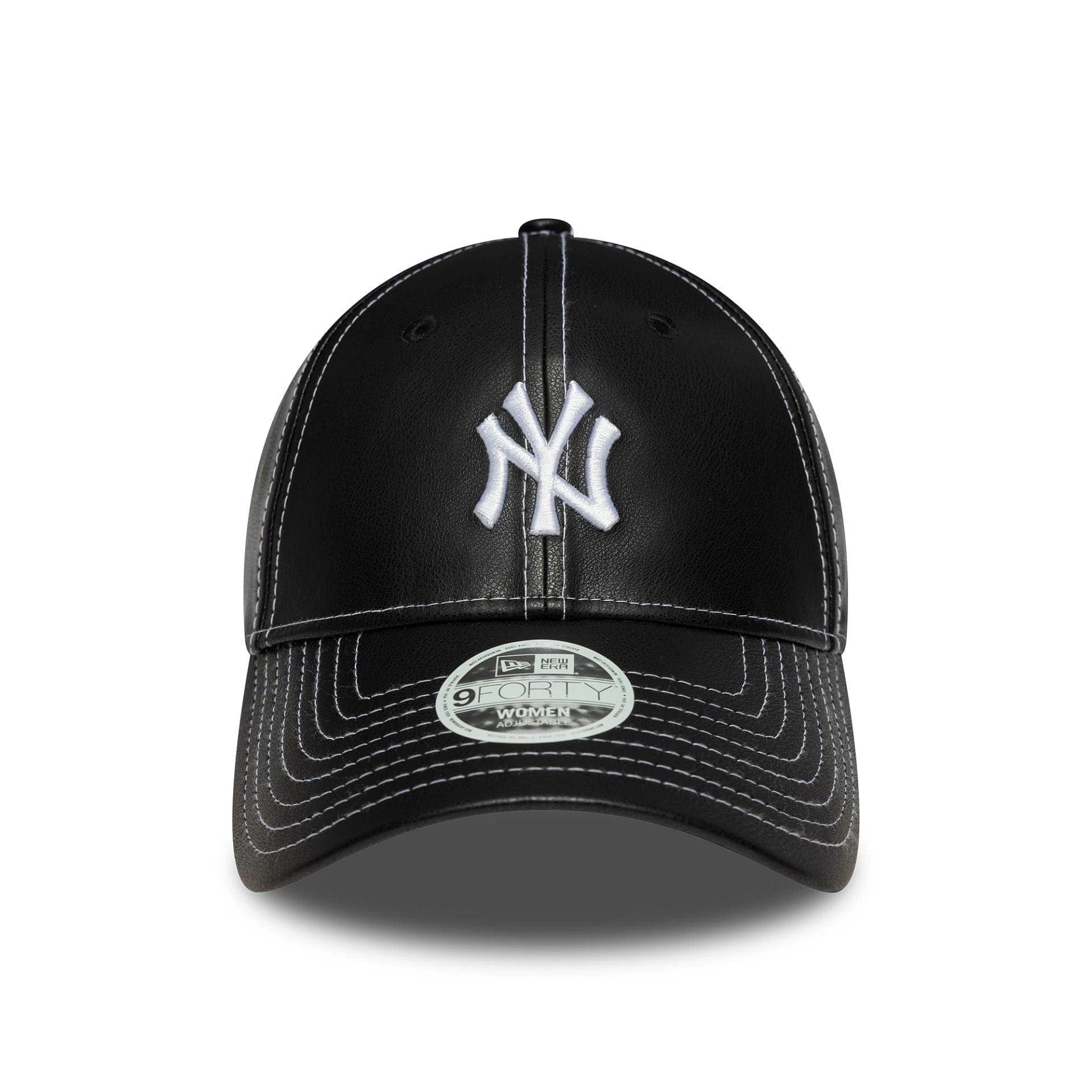 This is a New York Yankees Womens MLB Topstitch PU Black 9FORTY Adjustable Cap 2