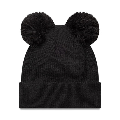 This is a New York Yankees Womens MLB Double Pom Black Cuff Knit Beanie Hat 2
