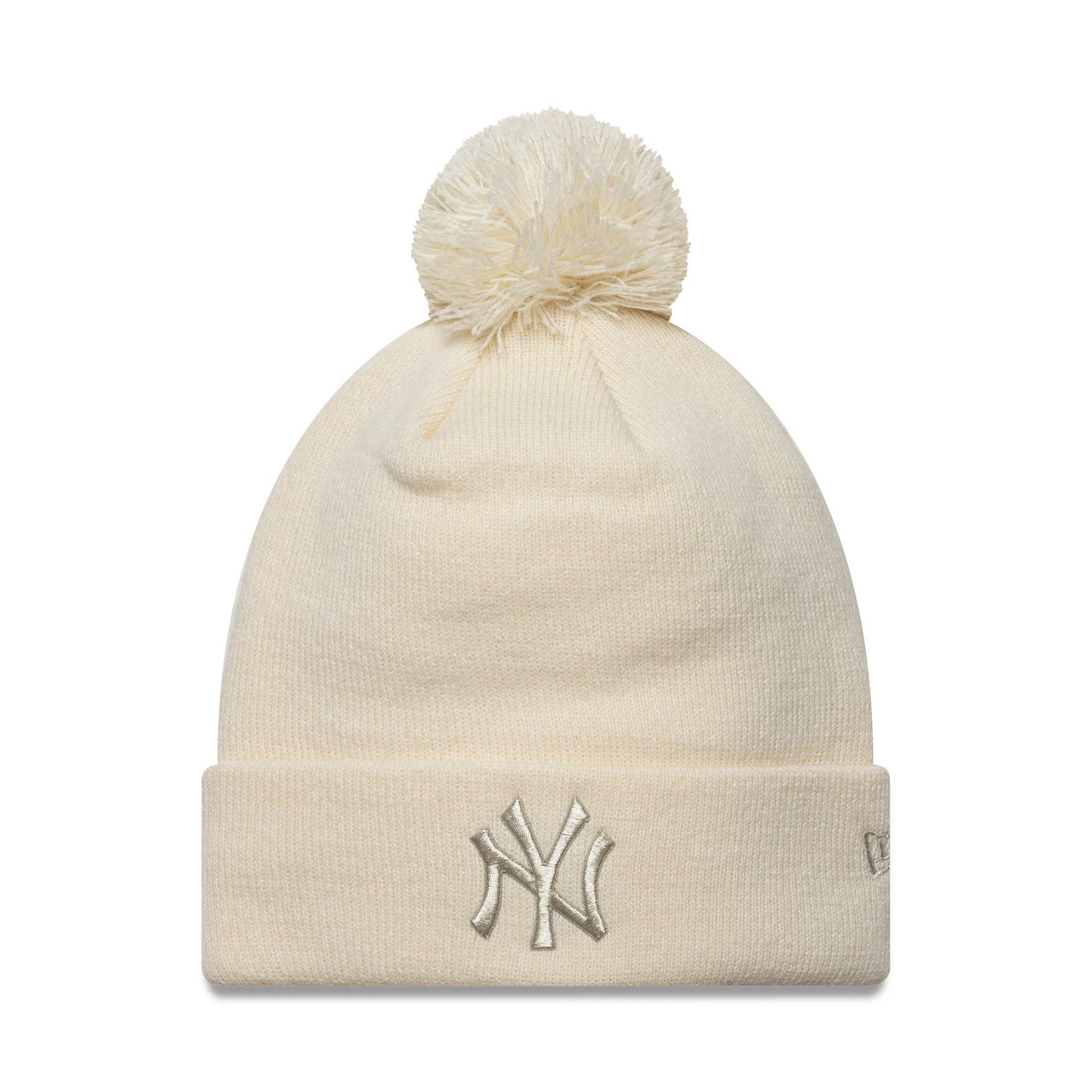 This is a New York Yankees Womens MLB Metallic Light Beige Cuff Knit Beanie Hat 1