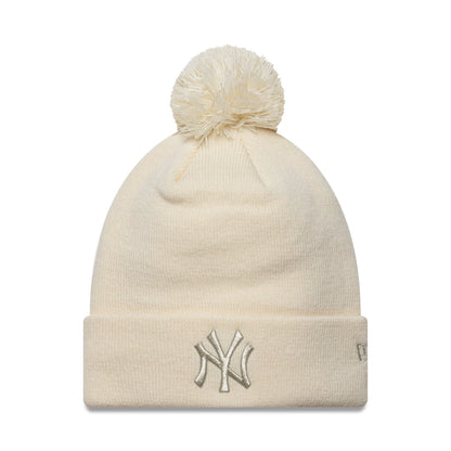 This is a New York Yankees Womens MLB Metallic Light Beige Cuff Knit Beanie Hat 1