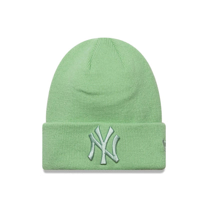 This is a New York Yankees Youth MLB League Essential Pastel Green Cuff Knit Beanie Hat 1