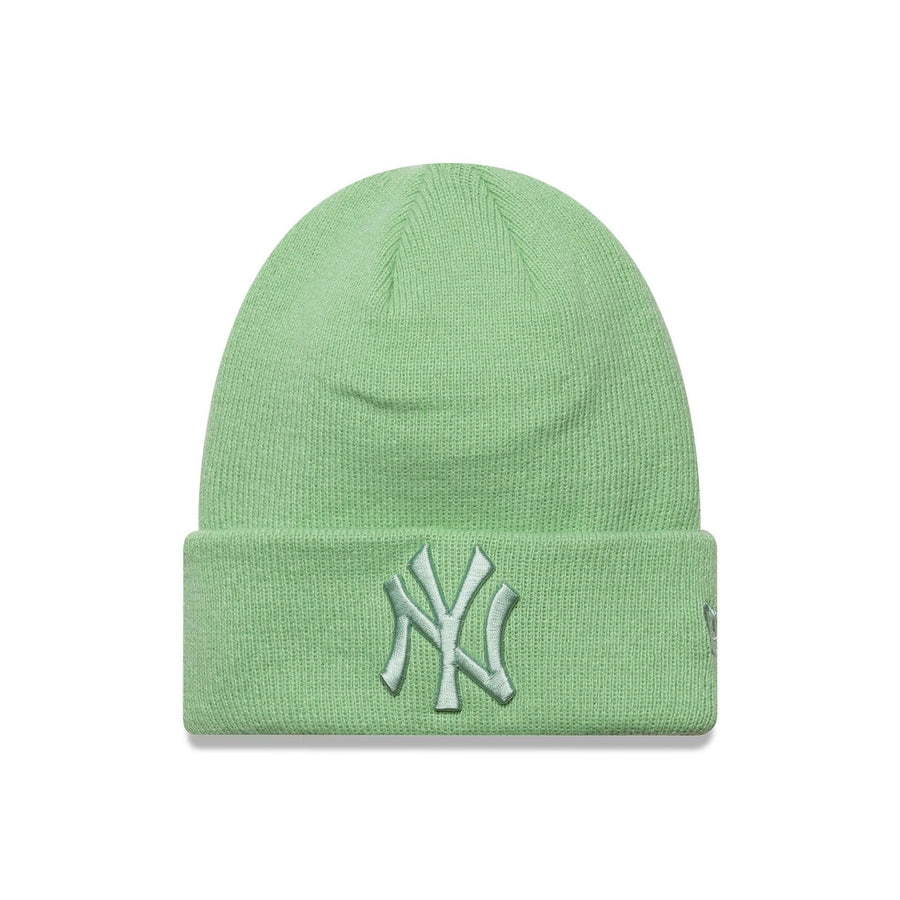 This is a New York Yankees Youth MLB League Essential Pastel Green Cuff Knit Beanie Hat 1