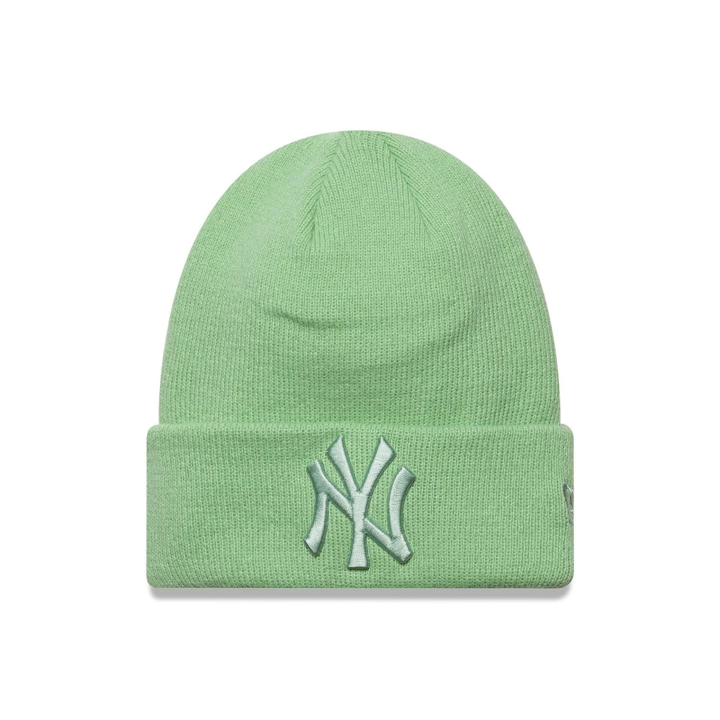 This is a New York Yankees Youth MLB League Essential Pastel Green Cuff Knit Beanie Hat 1