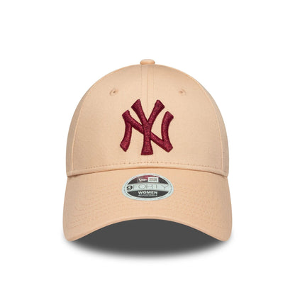 This is a New York Yankees Womens MLB Metallic Logo Pastel Pink 9FORTY Adjustable Cap 2