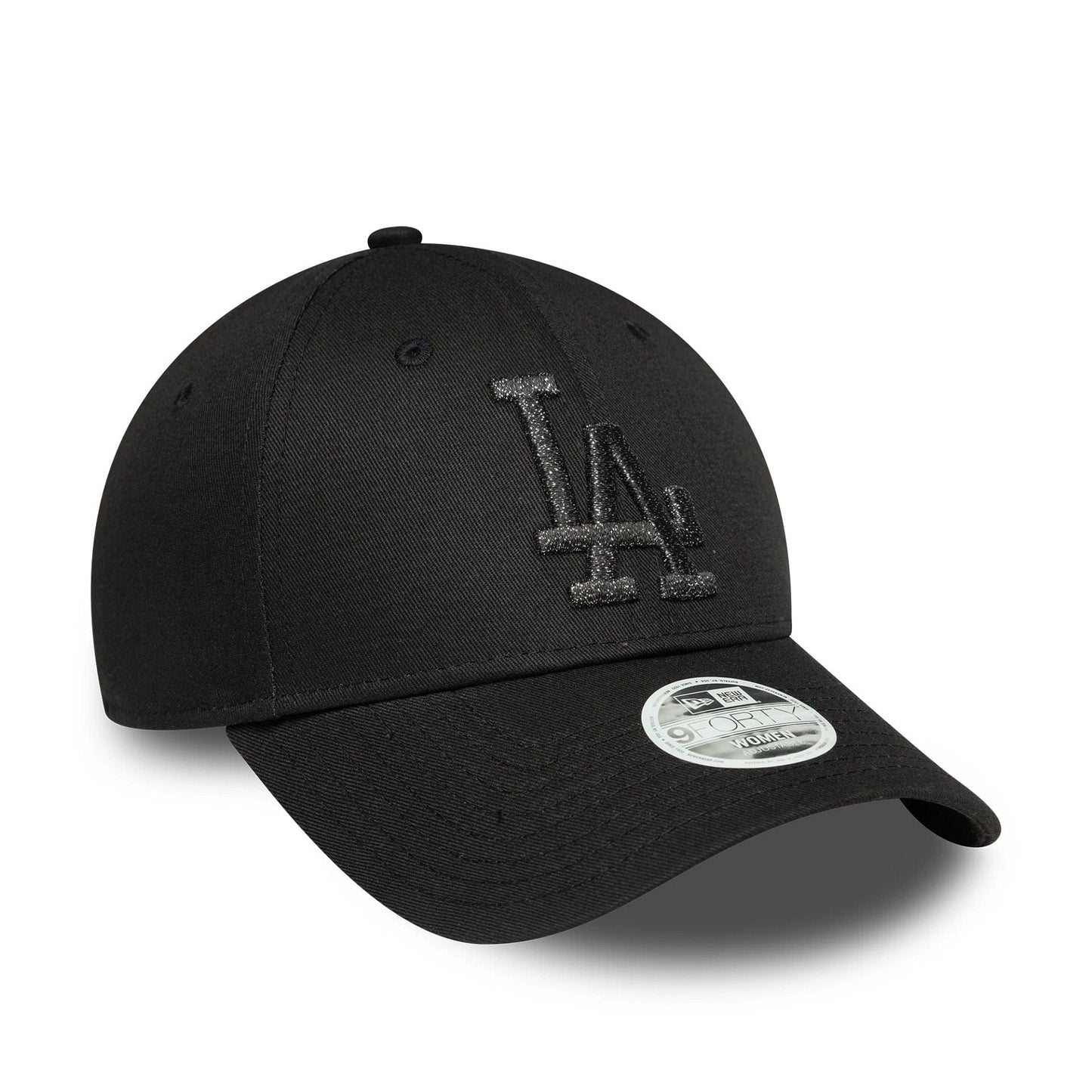 This is a LA Dodgers Womens MLB Metallic Logo Black 9FORTY Adjustable Cap 3