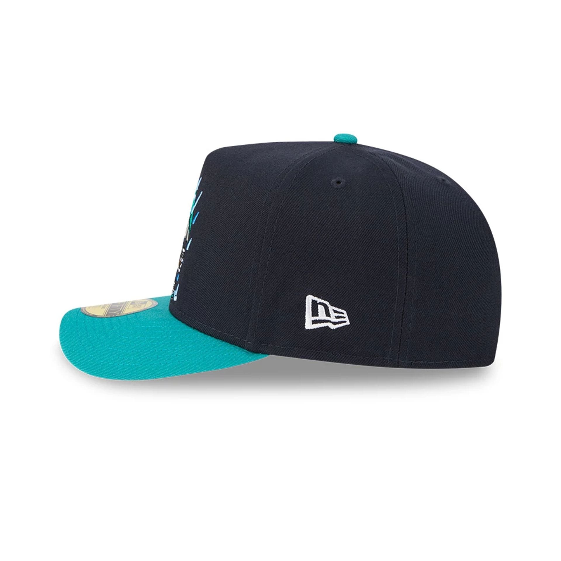 Pictured is this MLB Cartoon Seattle Mariners 59FIFTY A-Frame Fitted cap in navy. 6