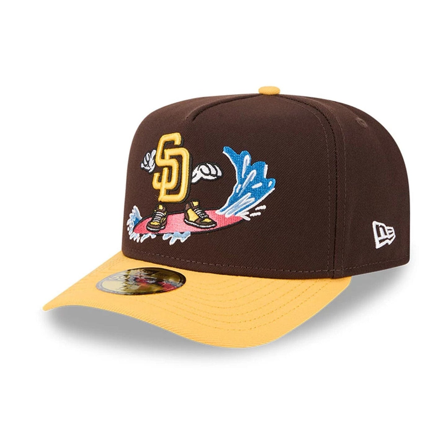 Pictured is this MLB Cartoon San Diego Padres 59FIFTY A-Frame Fitted cap in dark brown. 4