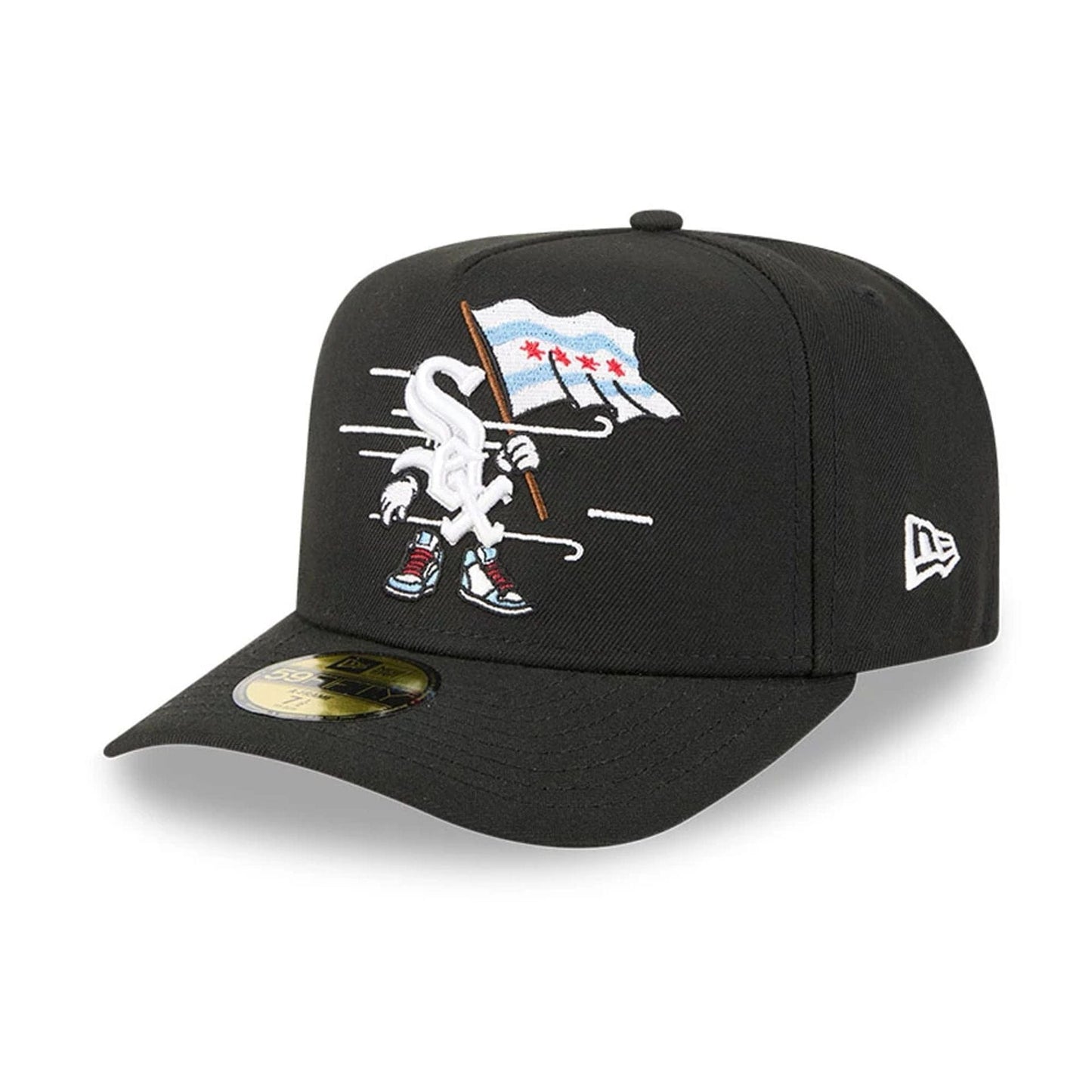 This is a Chicago White Sox MLB Cartoon Black 59FIFTY A-Frame Fitted Cap 1
