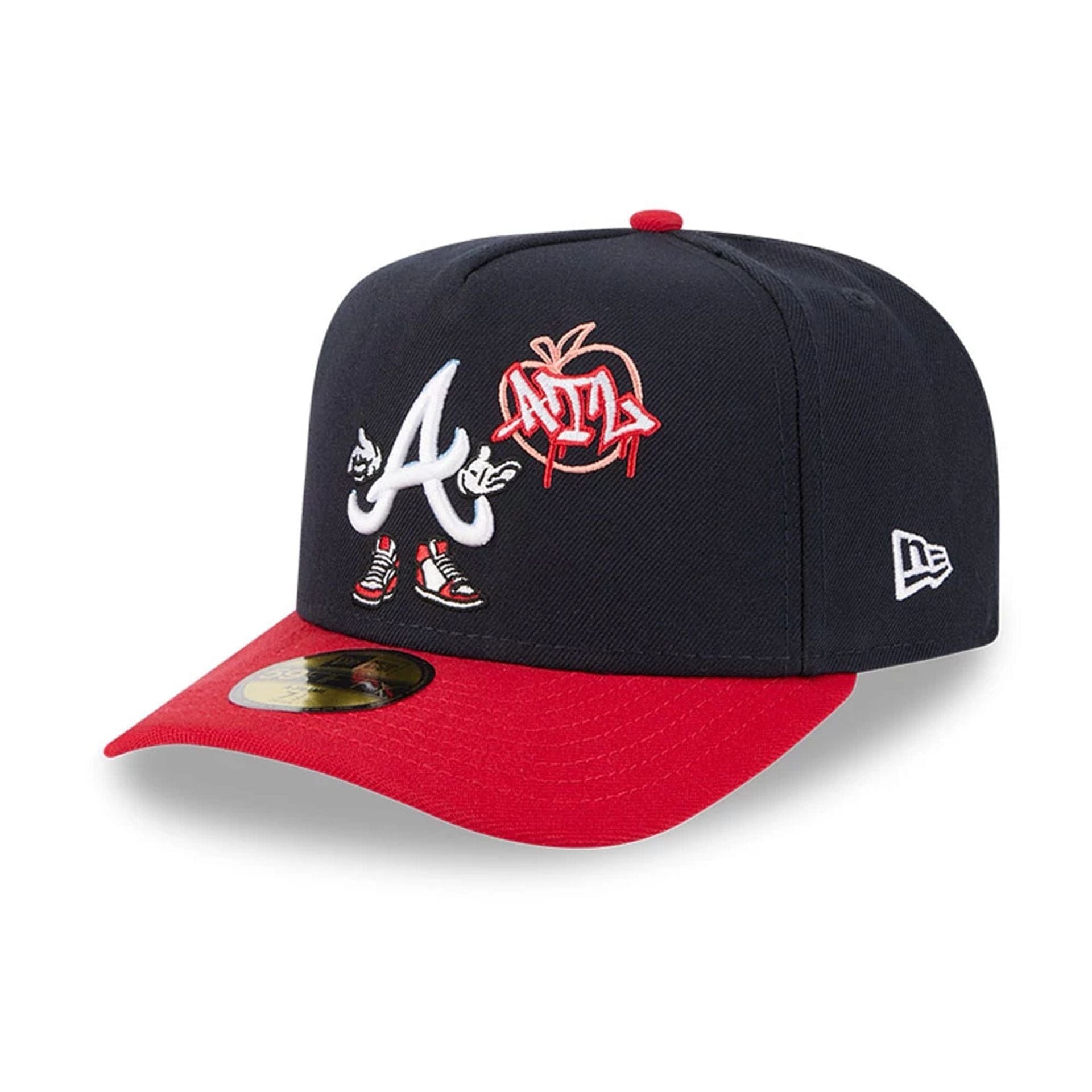 Pictured is this MLB Cartoon Atlanta Braves 59FIFTY A-Frame Fitted cap in navy. 4
