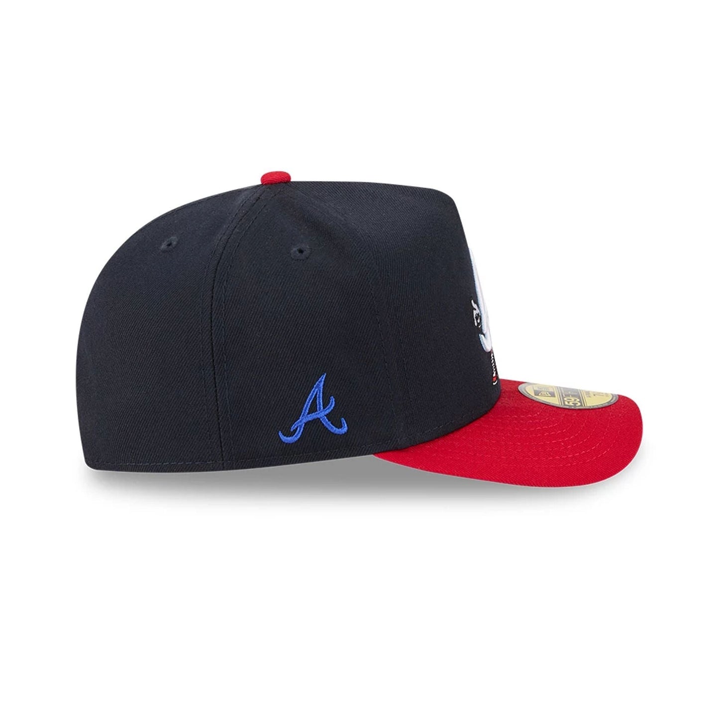 Pictured is this MLB Cartoon Atlanta Braves 59FIFTY A-Frame Fitted cap in navy. 5