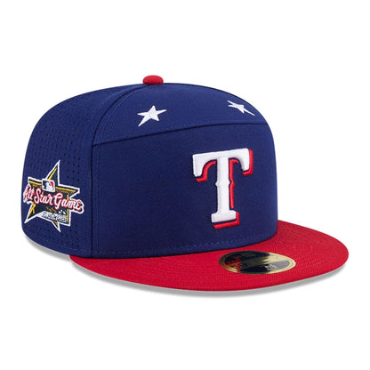 This is a Texas Rangers MLB 2025 All Star Game Dark Blue Split Panel 59FIFTY Fitted Cap 1