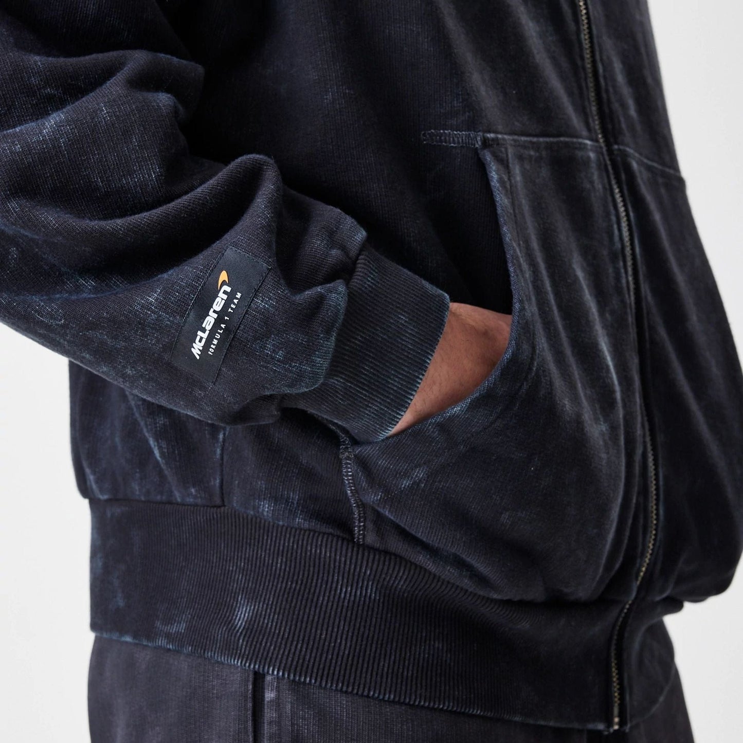 The Male model is wearing McLaren Racing Washed Black Oversized Full Zip Hoodie  7