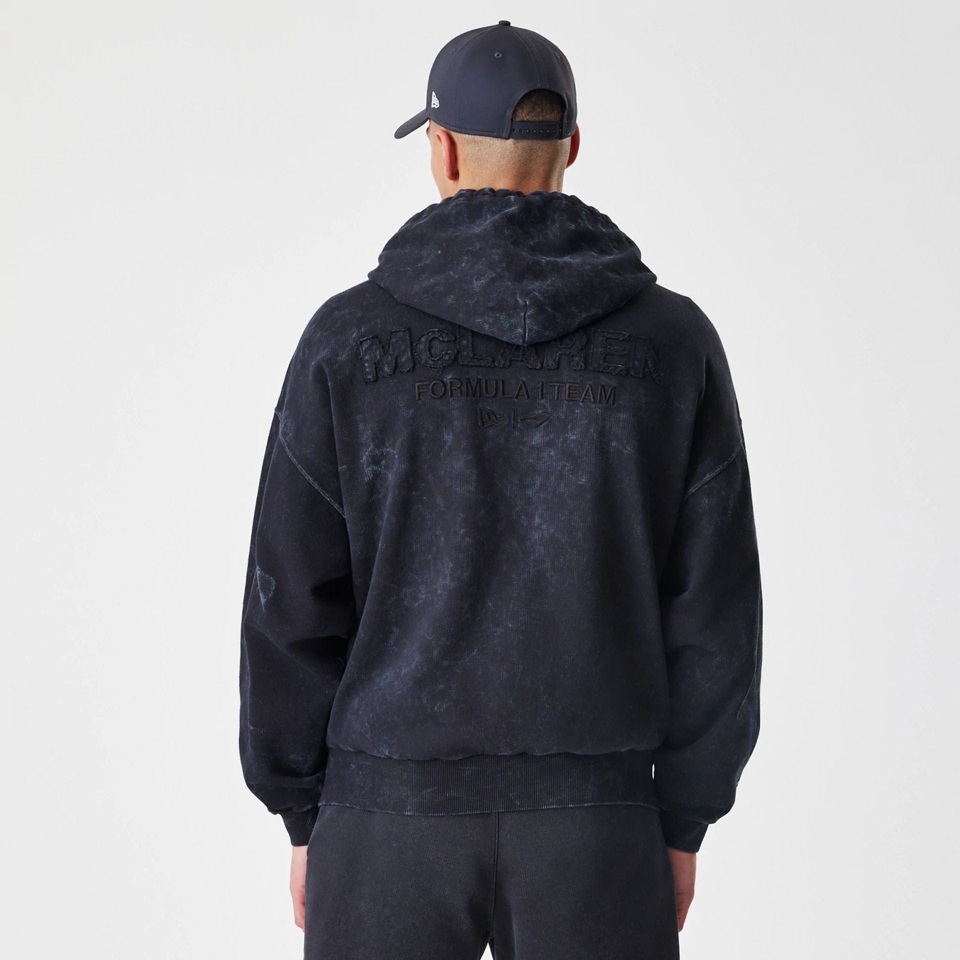 The Male model is wearing McLaren Racing Washed Black Oversized Full Zip Hoodie  2