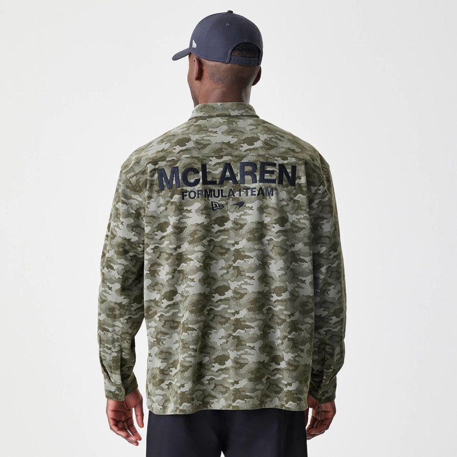 The Male model is wearing McLaren Racing Graphic Green Long Sleeve Shirt  2