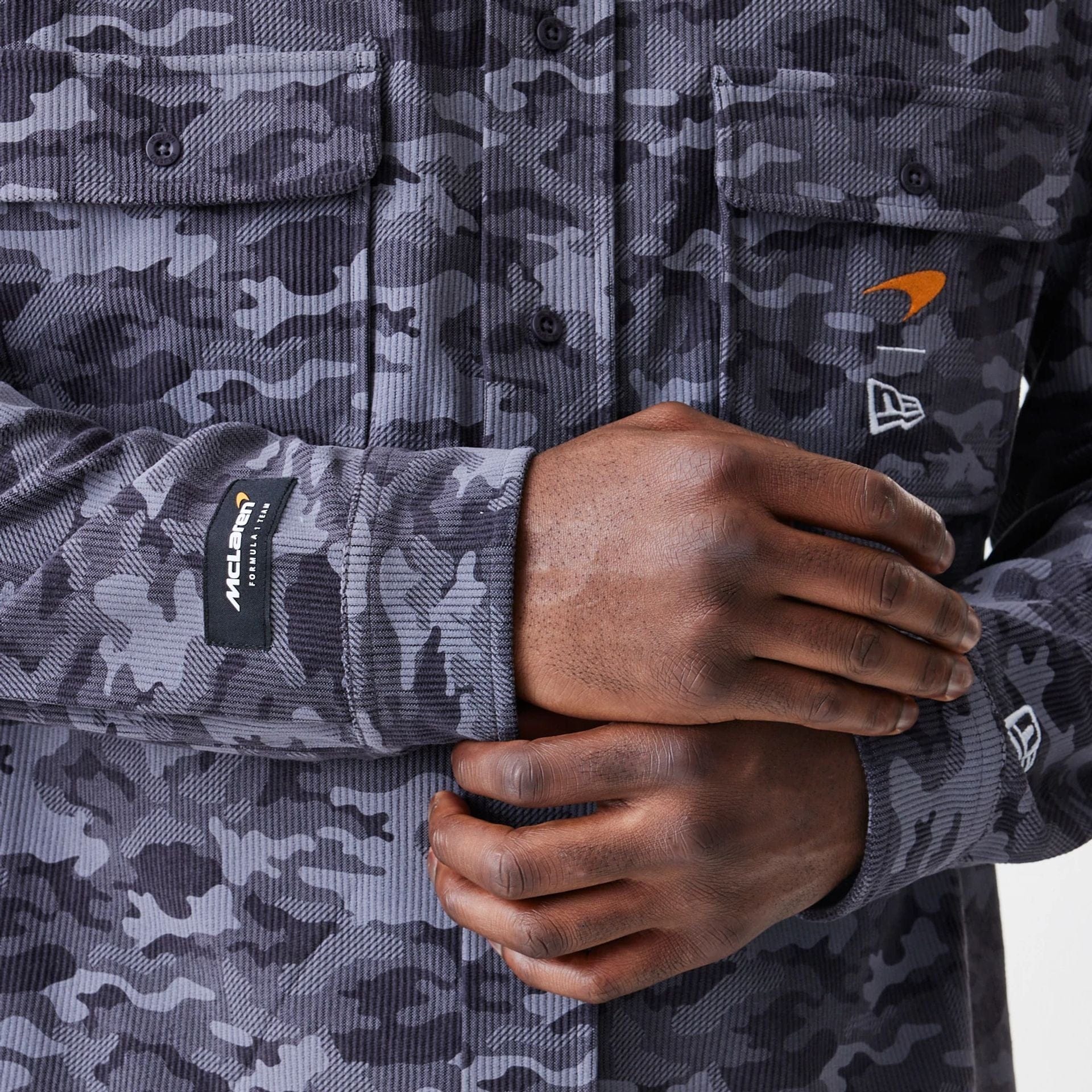 The Male model is wearing McLaren Racing Graphic Dark Grey Long Sleeve Shirt  7