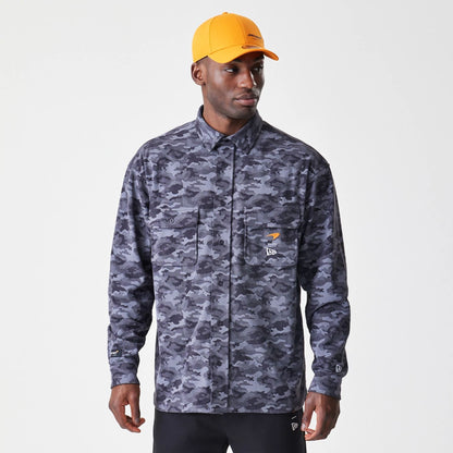 The Male model is wearing McLaren Racing Graphic Dark Grey Long Sleeve Shirt 8