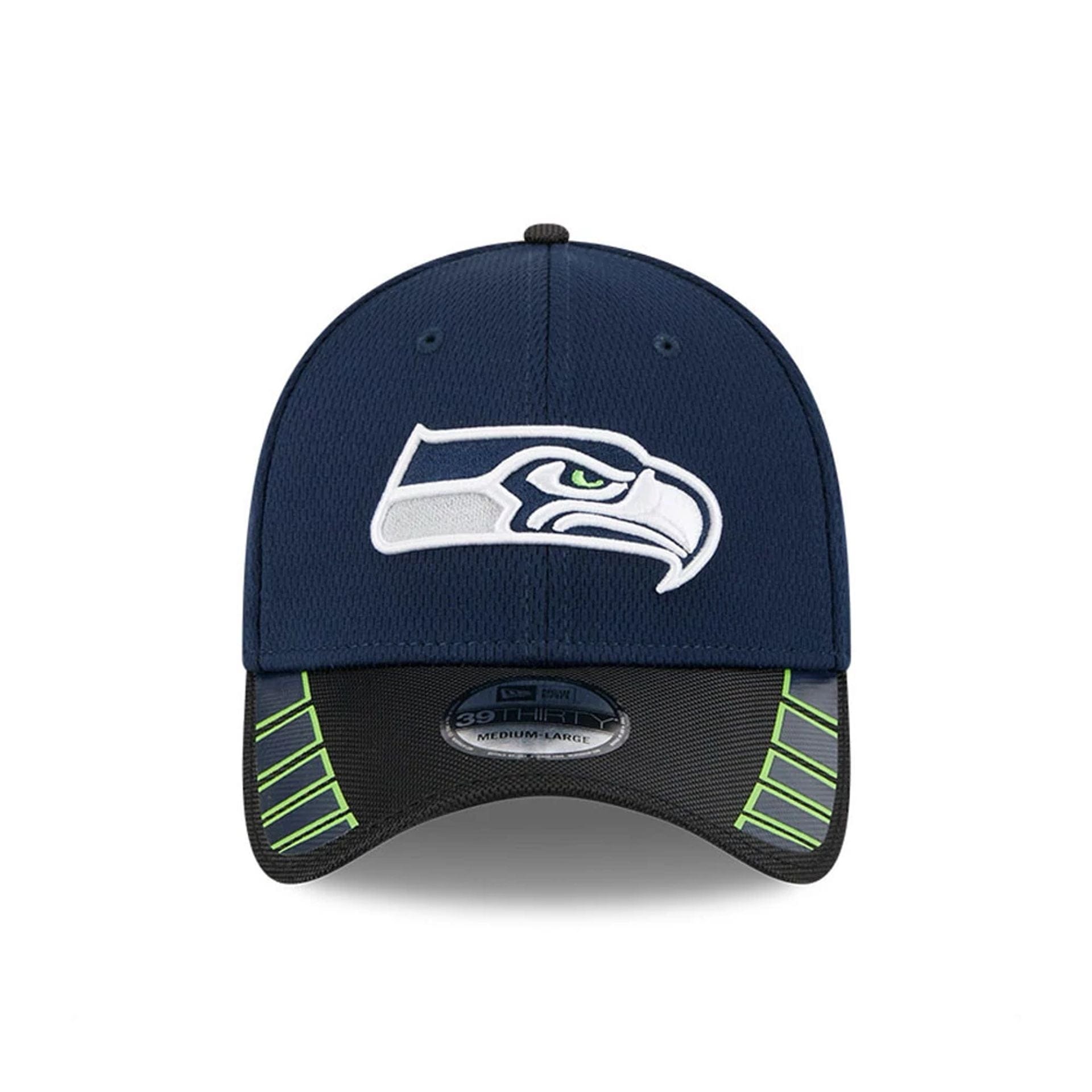This is a Seattle Seahawks NFL Visor Hit Dark Blue 39THIRTY Stretch Fit Cap 2