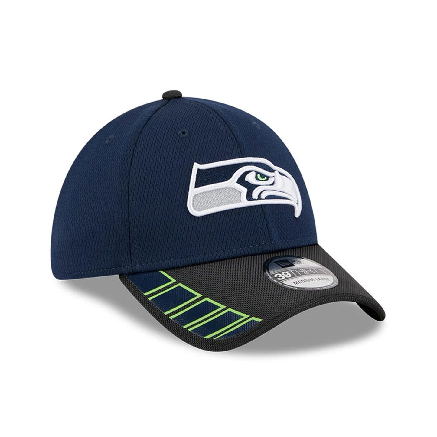 This is a Seattle Seahawks NFL Visor Hit Dark Blue 39THIRTY Stretch Fit Cap 3