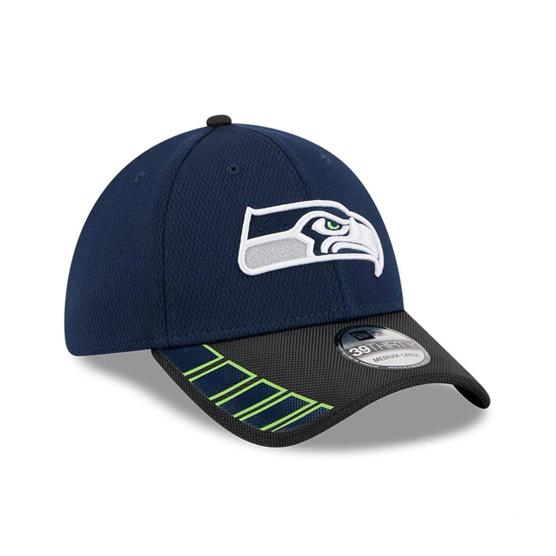 This is a Seattle Seahawks NFL Visor Hit Dark Blue 39THIRTY Stretch Fit Cap 3