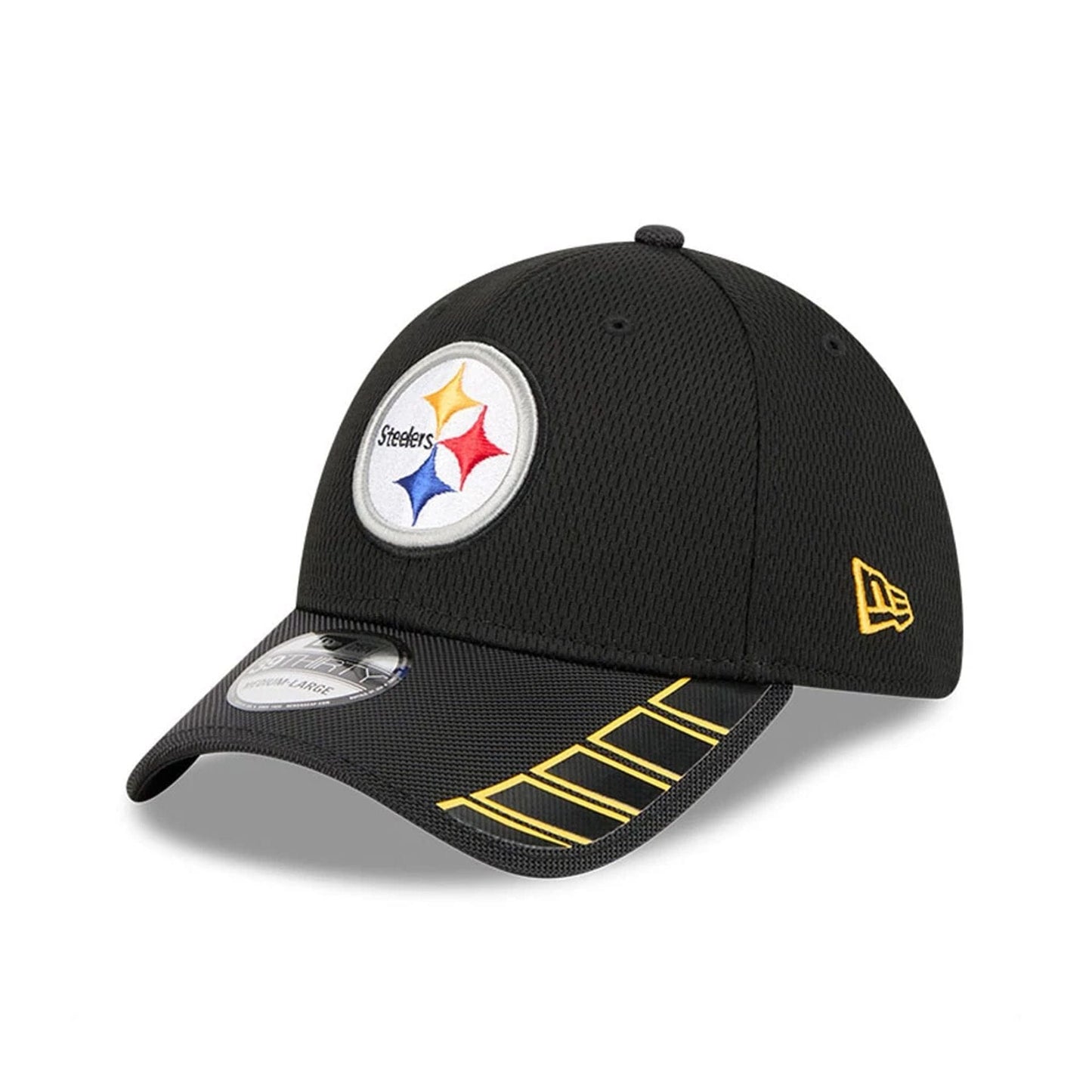 This is a Pittsburgh Steelers NFL Visor Hit Black 39THIRTY Stretch Fit Cap 1