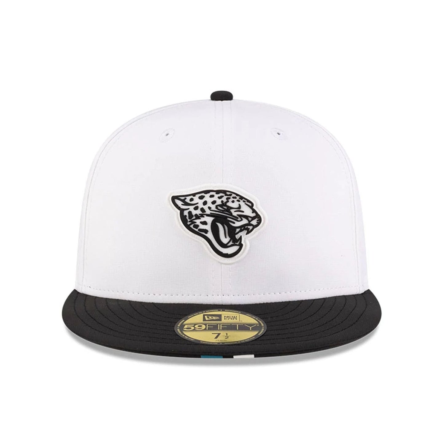 This is a Jacksonville Jaguars NFL Training 2025 White 59FIFTY Fitted Cap 2