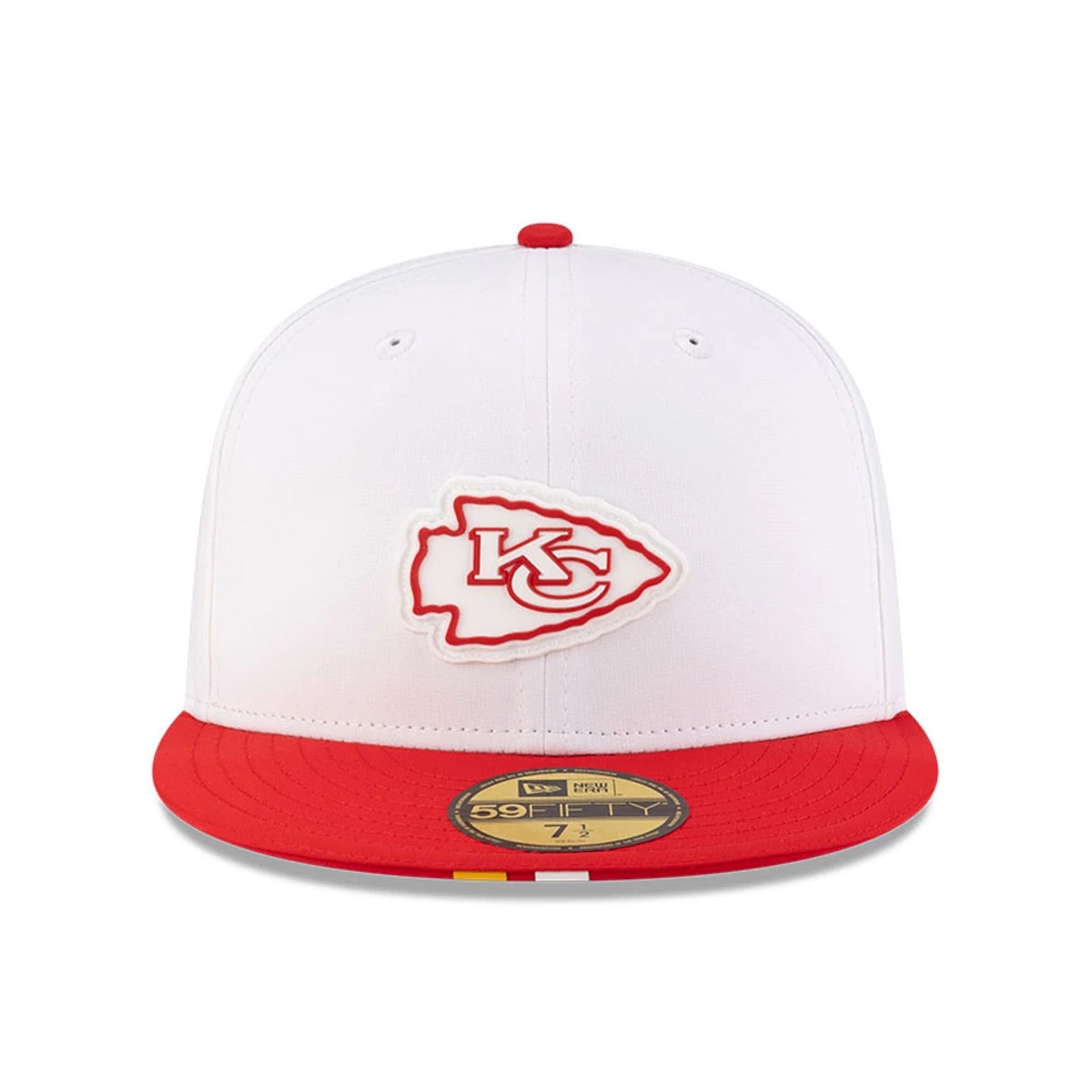This is a Kansas City Chiefs NFL Training 2025 White 59FIFTY Fitted Cap 2
