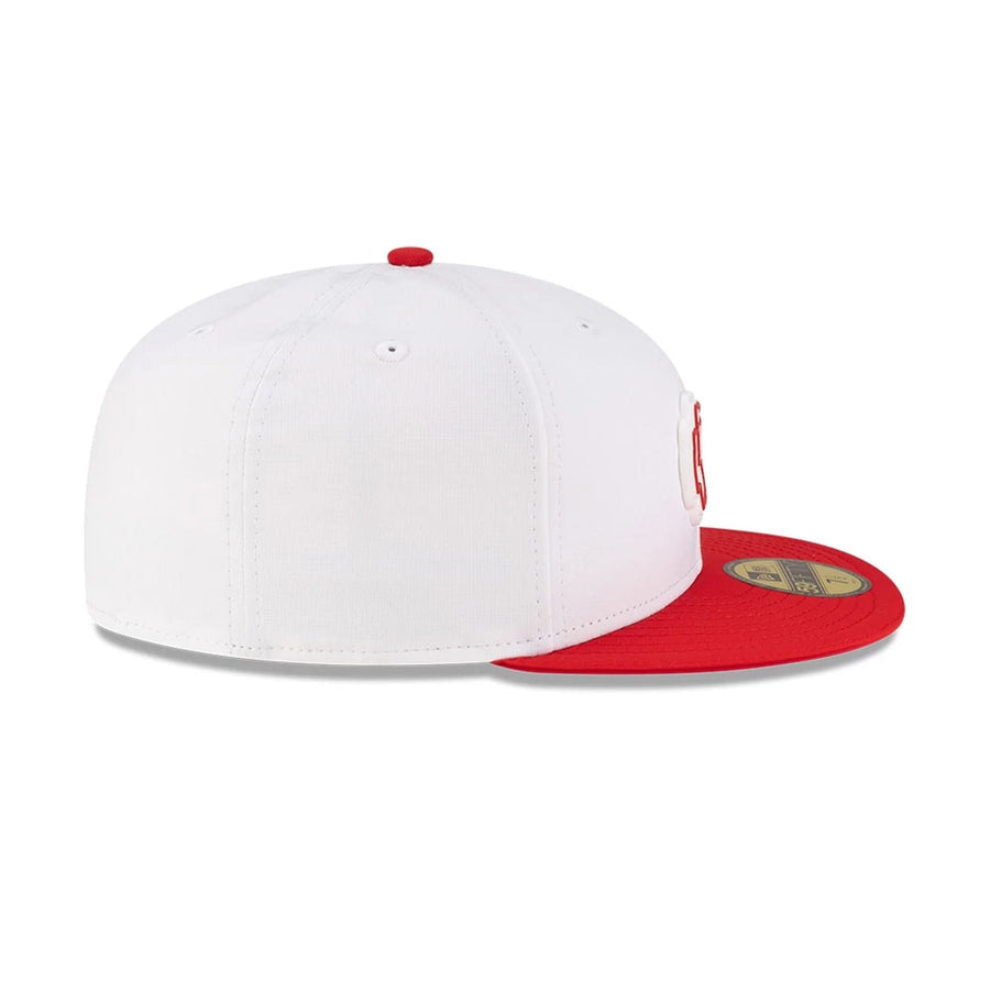 This is a Kansas City Chiefs NFL Training 2025 White 59FIFTY Fitted Cap 5
