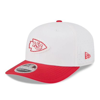 This is a Kansas City Chiefs NFL Training 2025 White 9SEVENTY Stretch Snap Adjustable Cap 1