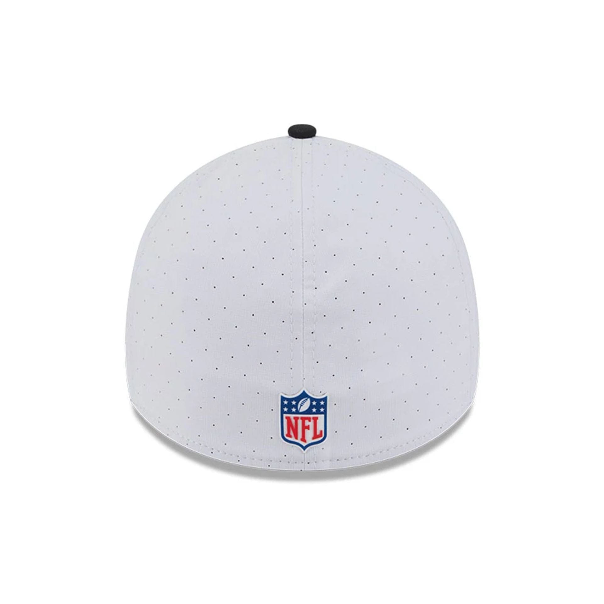 This is a Jacksonville Jaguars NFL Training 2025 White 39THIRTY Stretch Fit Cap 6
