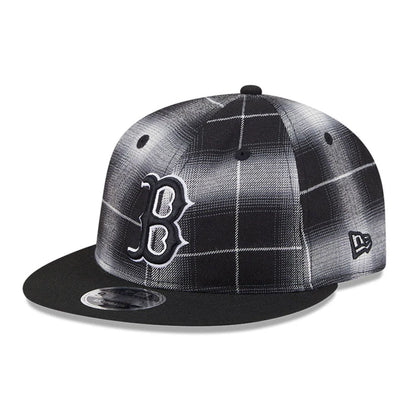 This is a Boston Red Sox MLB Plaid Black Retro Crown 9FIFTY Snapback Adjustable Cap 1