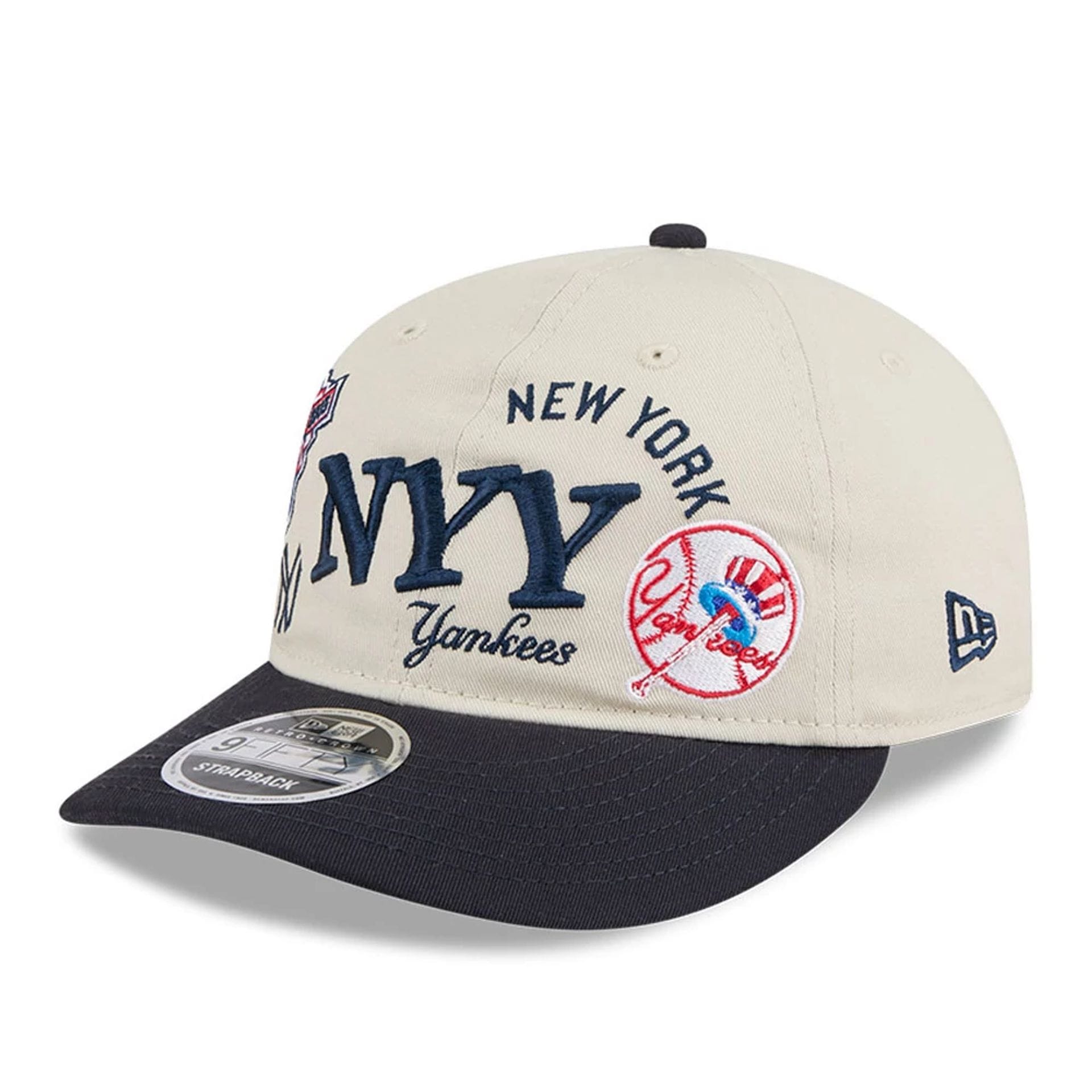 This is a New York Yankees MLB Scatter Cream Retro Crown 9FIFTY Adjustable Cap 1