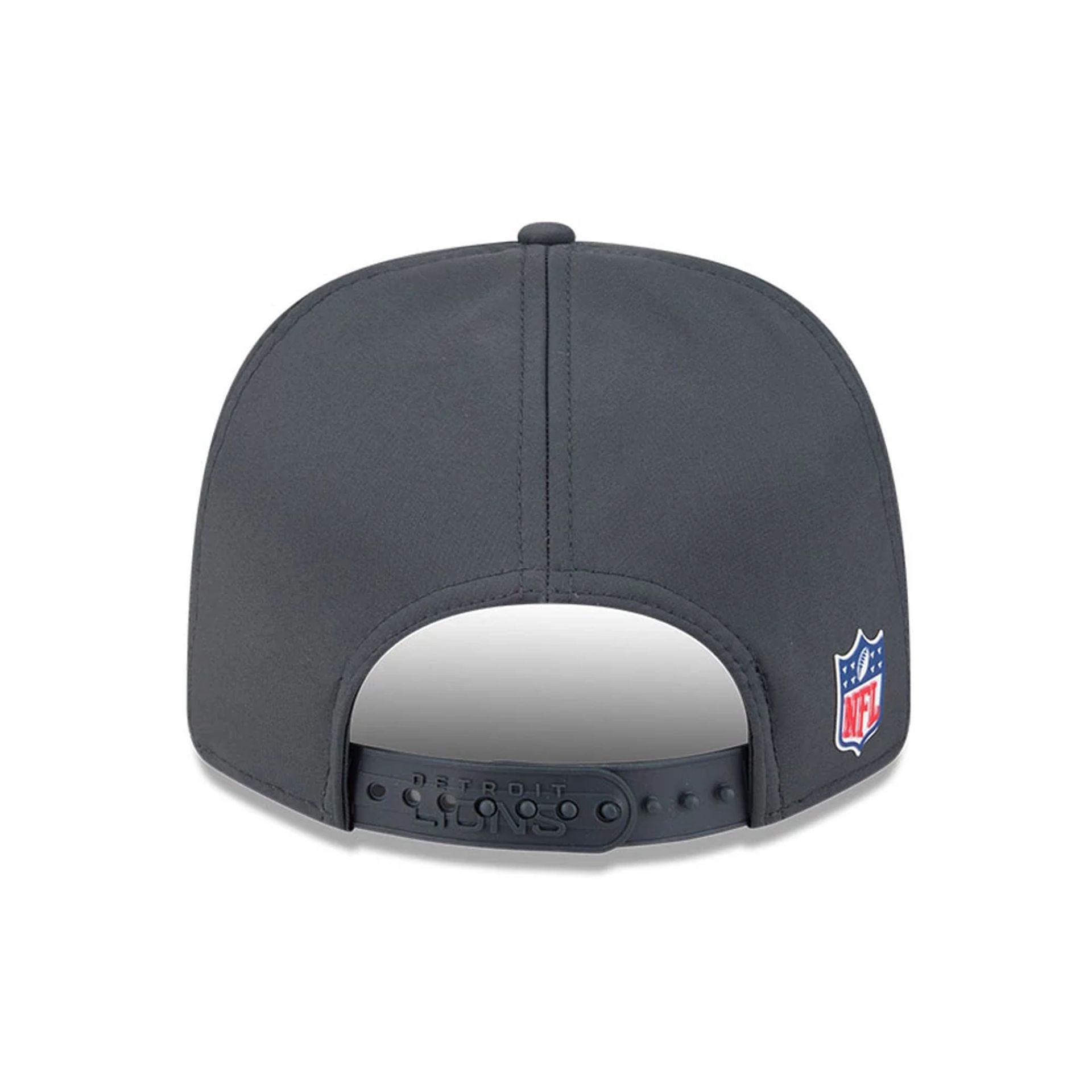 This is a Detroit Lions NFL Sideline 2025 Charcoal 9SEVENTY Stretch Snap Adjustable Cap 7