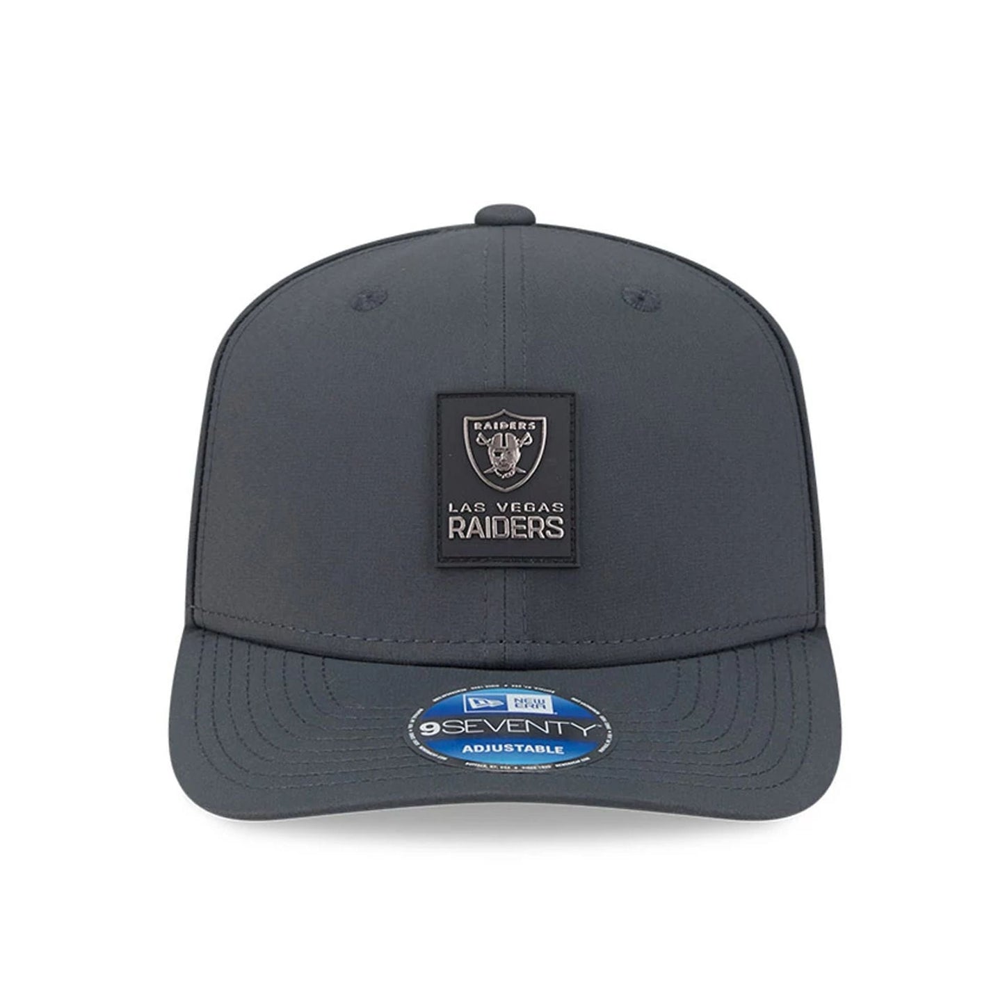This is a Las Vegas Raiders NFL Sideline 2025 Charcoal 9SEVENTY Stretch Snap Adjustable Cap 3