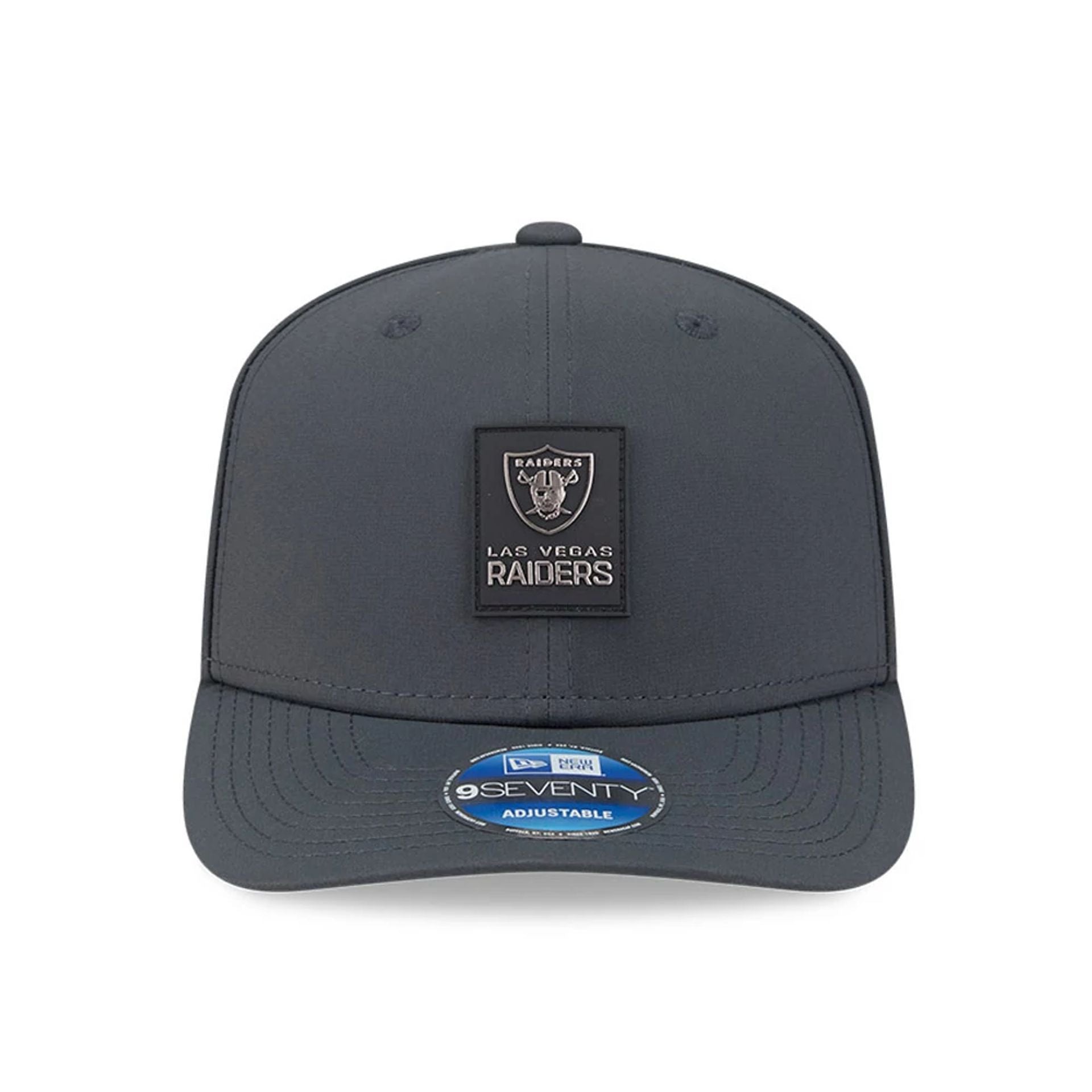 This is a Las Vegas Raiders NFL Sideline 2025 Charcoal 9SEVENTY Stretch Snap Adjustable Cap 3