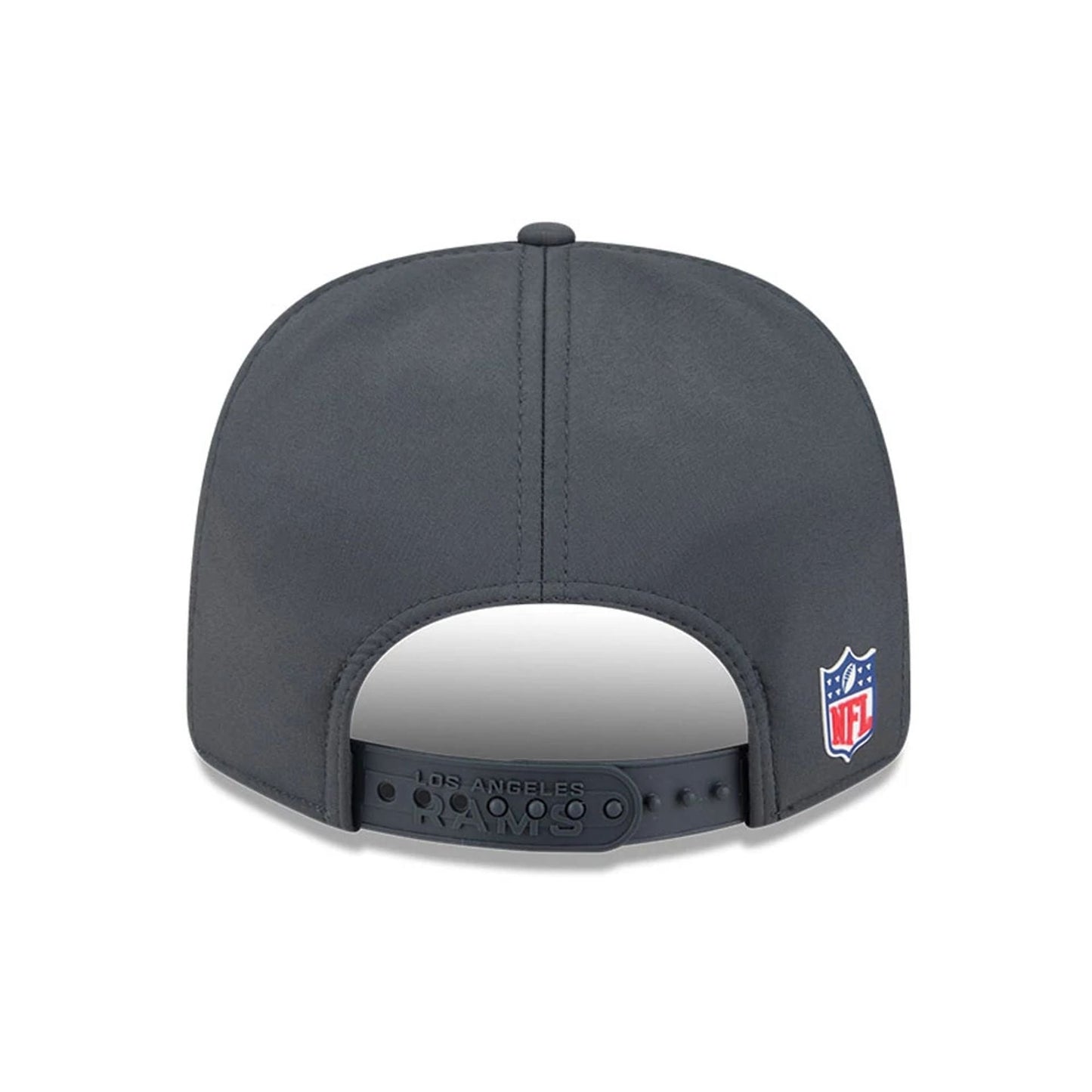 This is a LA Rams NFL Sideline 2025 Charcoal 9SEVENTY Stretch Snap Adjustable Cap 7